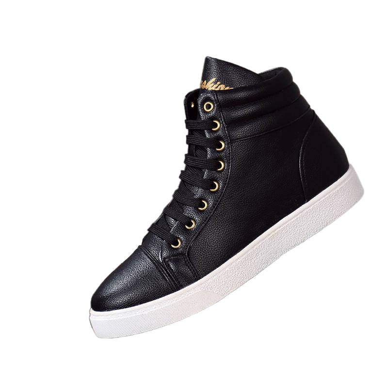 High-Top Laced Leather Sneakers