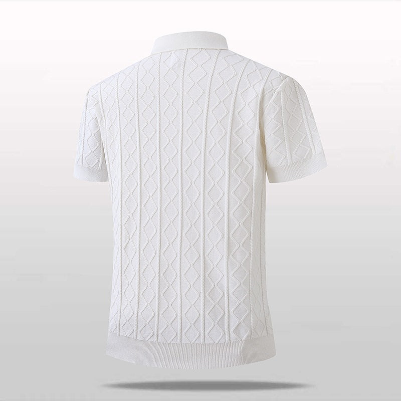 Knitted V-Neck Polo Shirt Short Sleeve
