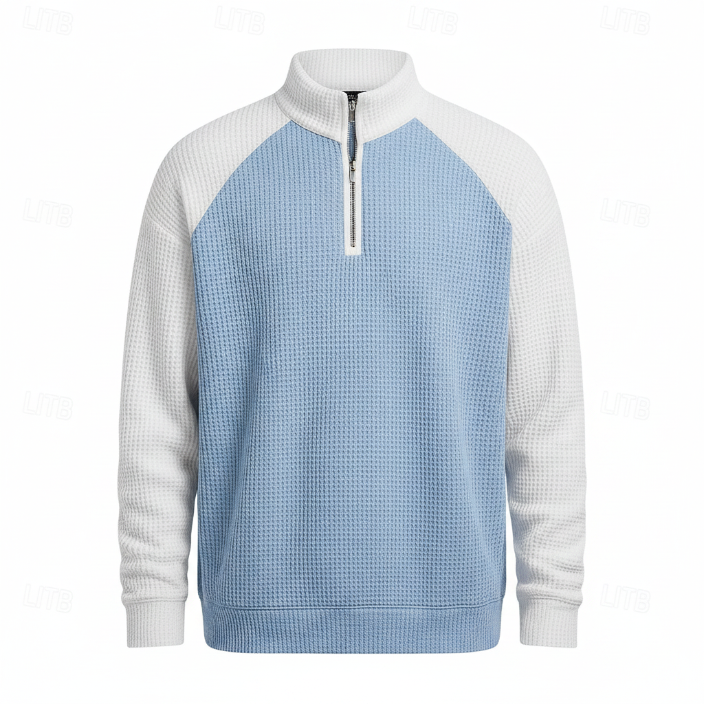 Men’s Color-Block Fashion Long-Sleeve Polo Shirt