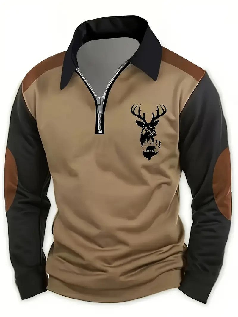 Deer Head Long Sleeve Polo Shirt