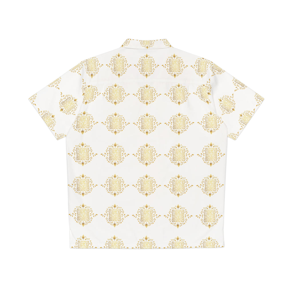 HAWAIIAN SHIRT, GOLDEN MAZE DESIGN, white