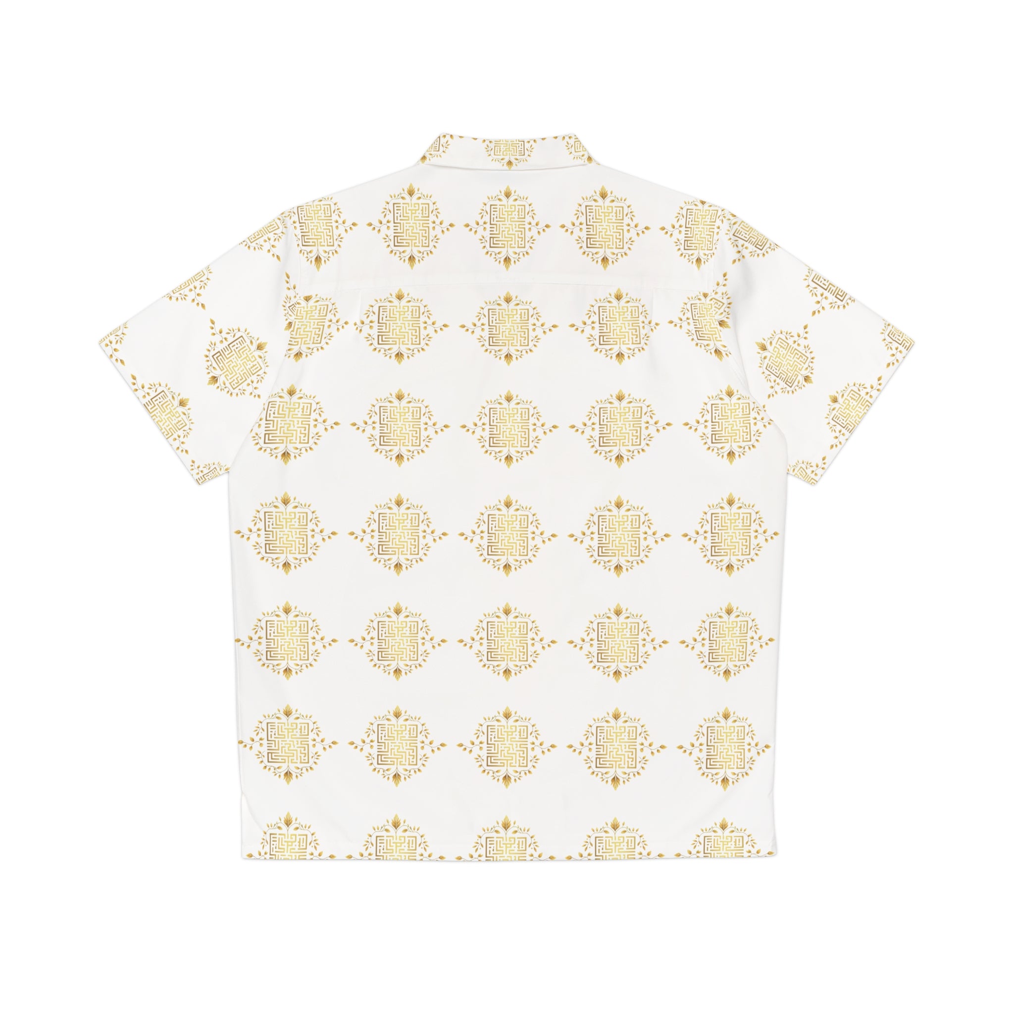 HAWAIIAN SHIRT, GOLDEN MAZE DESIGN, white