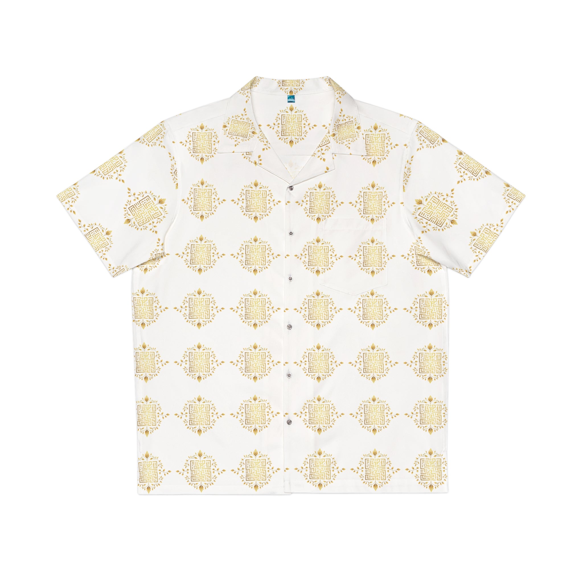 HAWAIIAN SHIRT, GOLDEN MAZE DESIGN, white