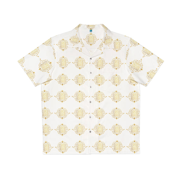 HAWAIIAN SHIRT, GOLDEN MAZE DESIGN, white
