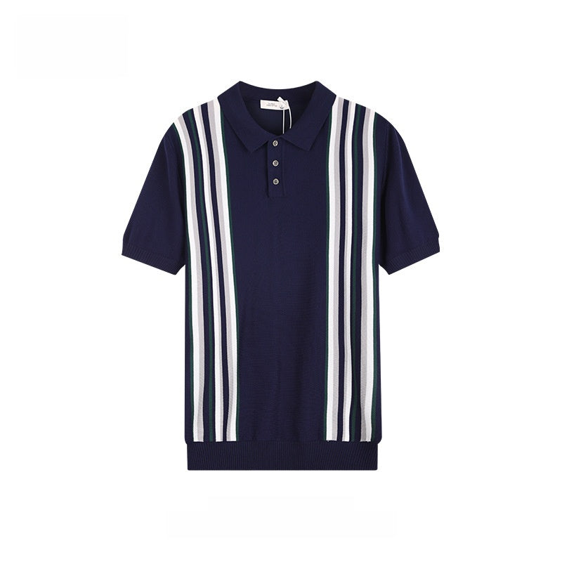 Mens Breathable Striped Polo Shirt