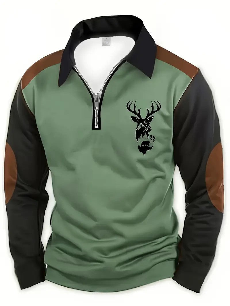Deer Head Long Sleeve Polo Shirt