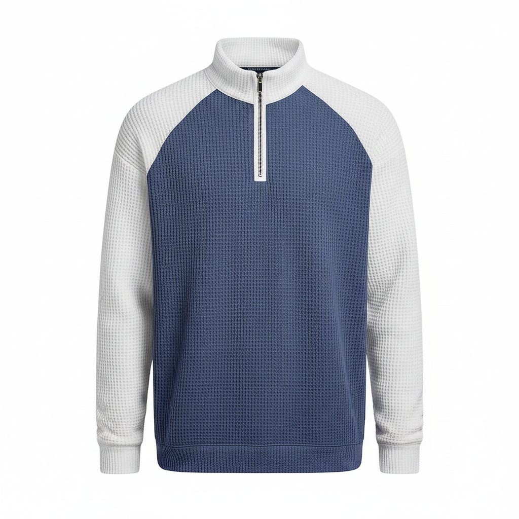 Men’s Color-Block Fashion Long-Sleeve Polo Shirt