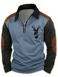 Deer Head Long Sleeve Polo Shirt