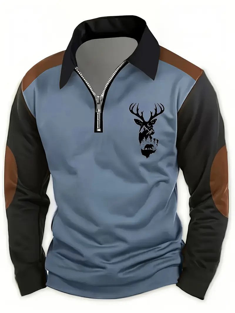 Deer Head Long Sleeve Polo Shirt