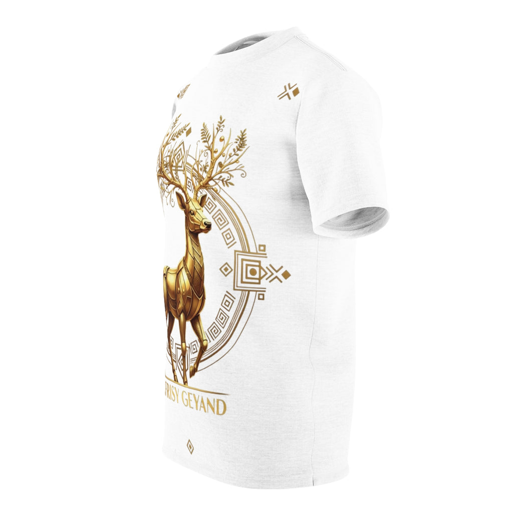 ROUND NECK T-SHIRT, GOLDEN FORTUNE DEER, white