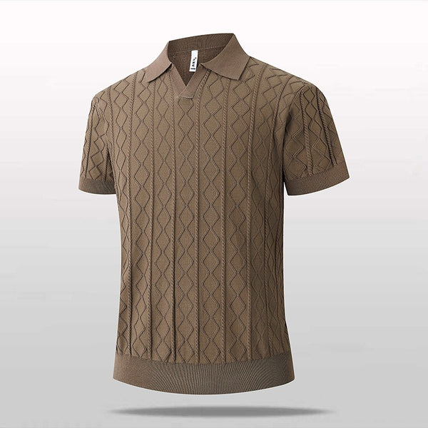 Knitted V-Neck Polo Shirt Short Sleeve