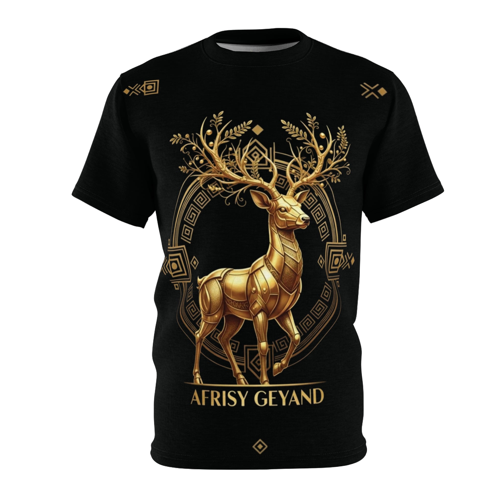 ROUND NECK T-SHIRT, GOLDEN FORTUNE DEER, black