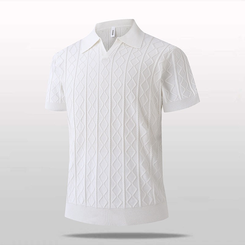 Knitted V-Neck Polo Shirt Short Sleeve