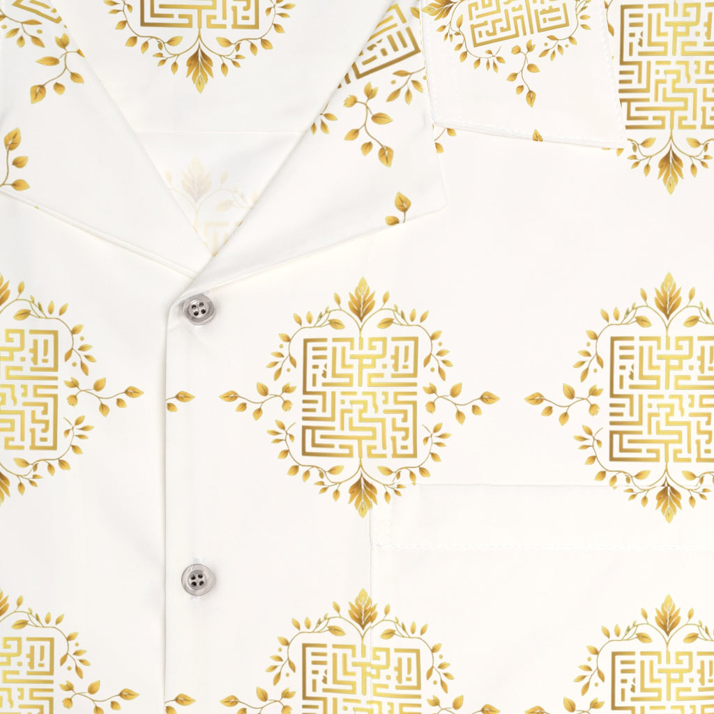 HAWAIIAN SHIRT, GOLDEN MAZE DESIGN, white