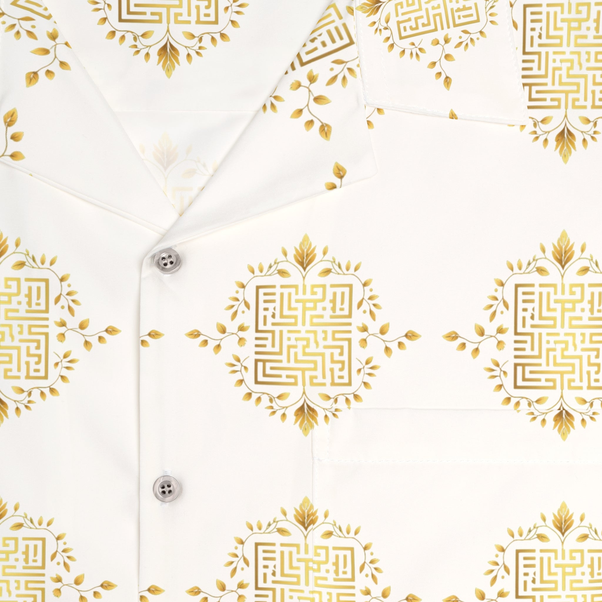 HAWAIIAN SHIRT, GOLDEN MAZE DESIGN, white
