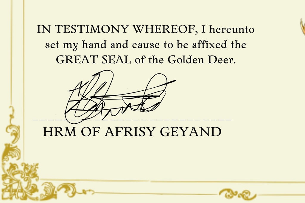 Golden Deer Royalty Certificate.