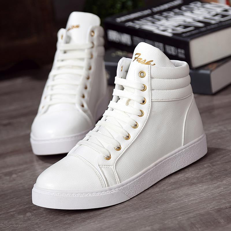 High-Top Laced Leather Sneakers