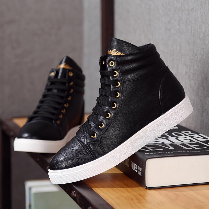 High-Top Laced Leather Sneakers