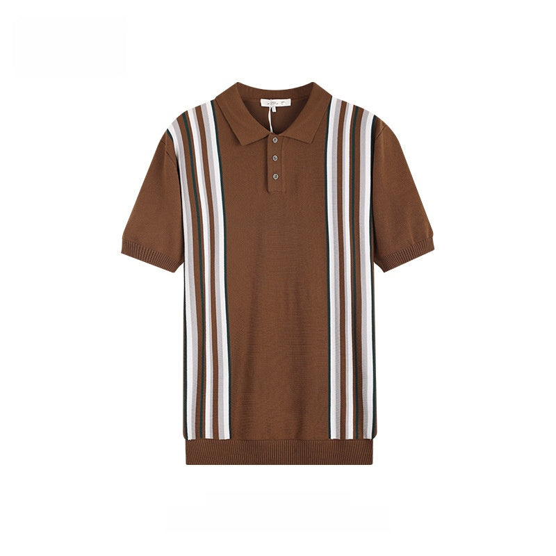 Mens Breathable Striped Polo Shirt