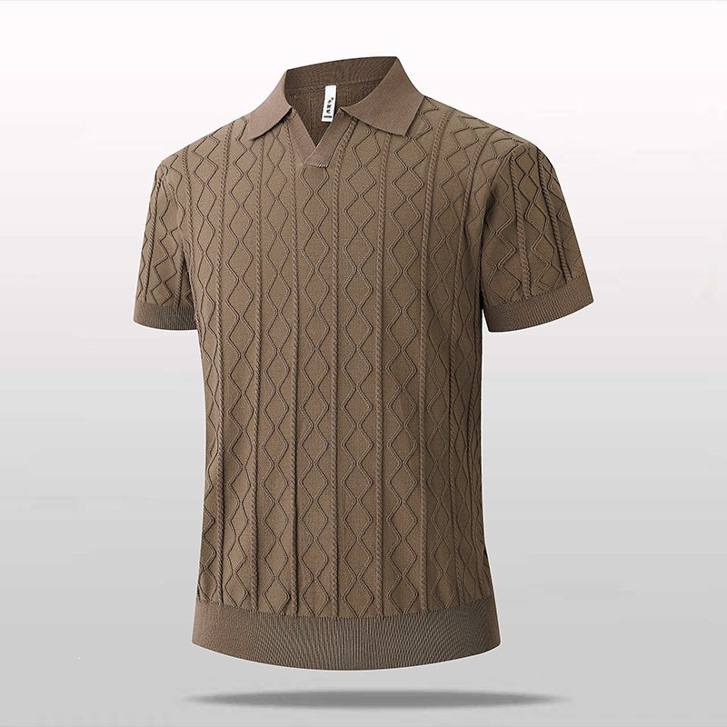 Knitted V-Neck Polo Shirt Short Sleeve