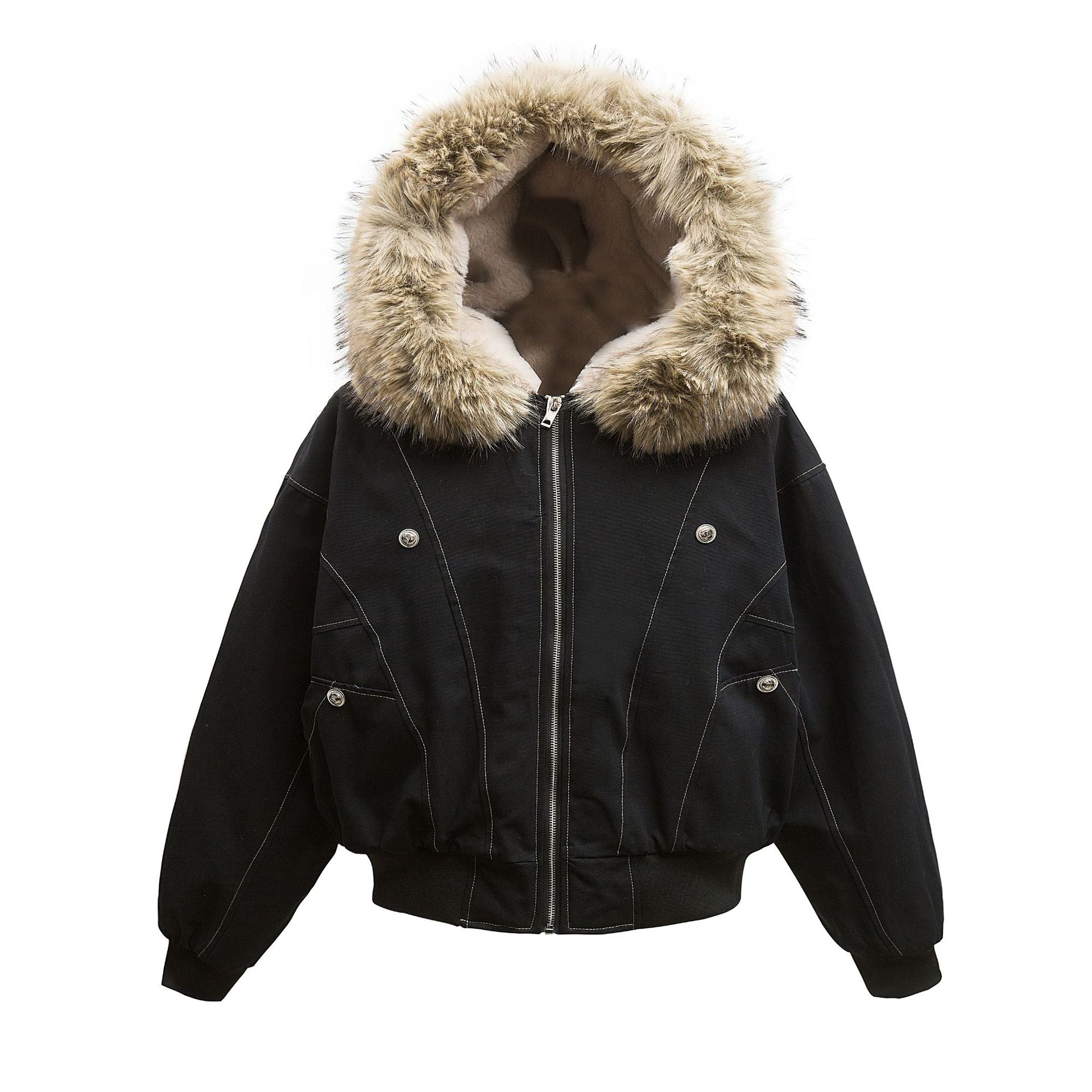 Retro Metal Buckle Hooded Cotton Jacket
