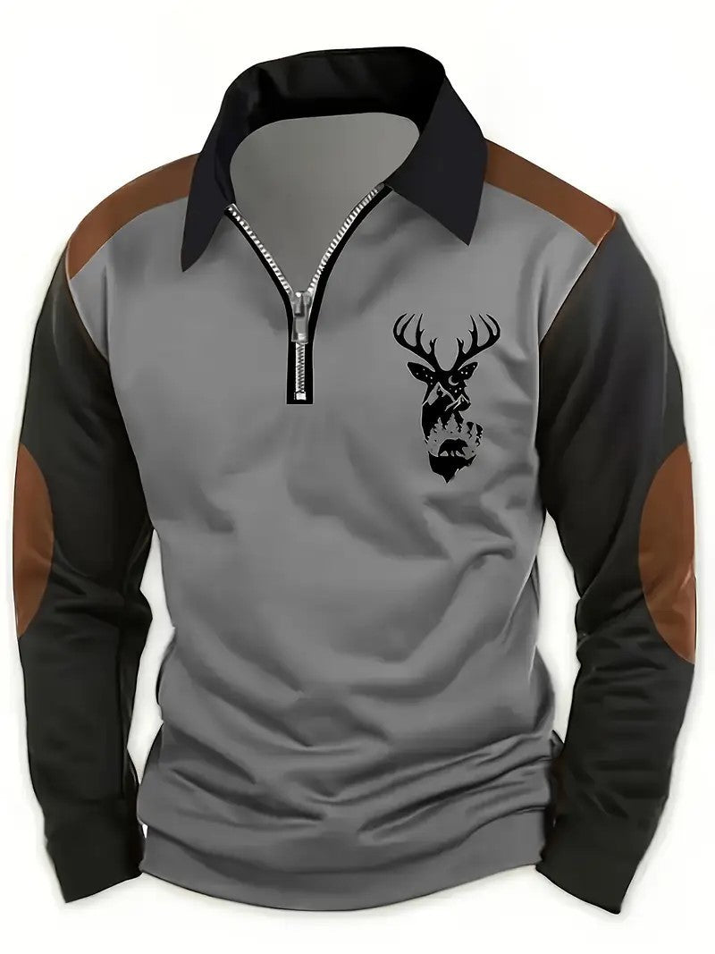 Deer Head Long Sleeve Polo Shirt