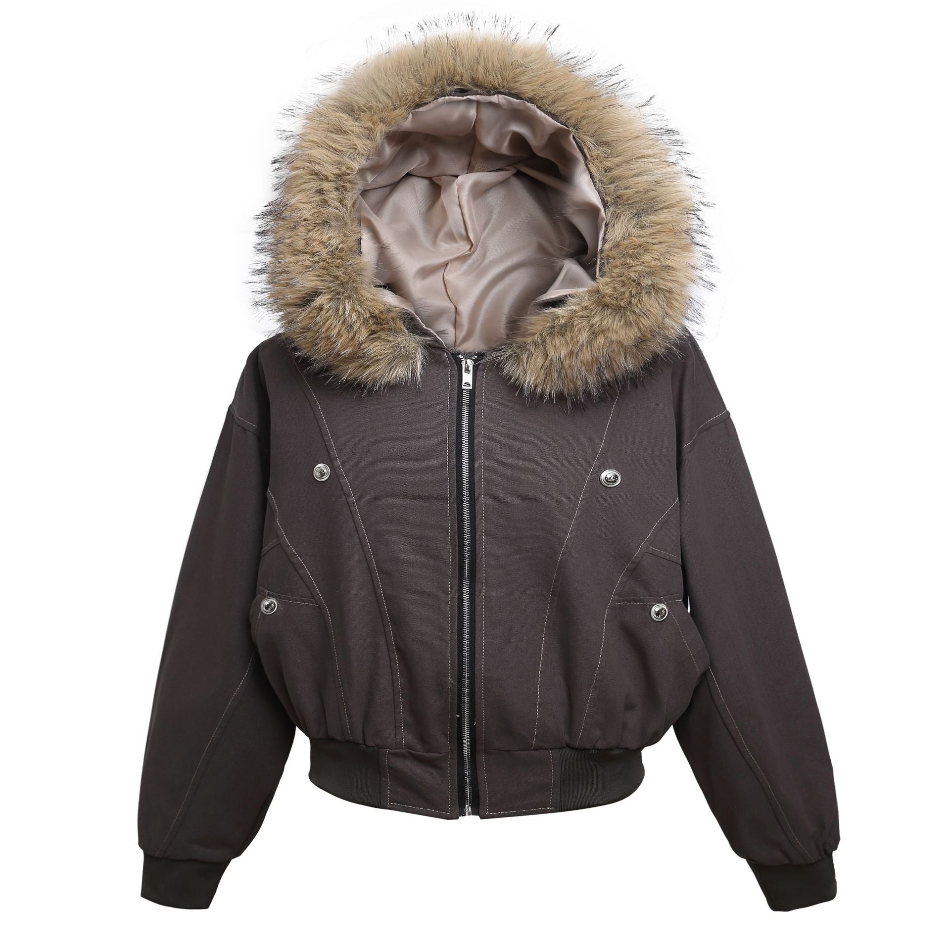 Retro Metal Buckle Hooded Cotton Jacket