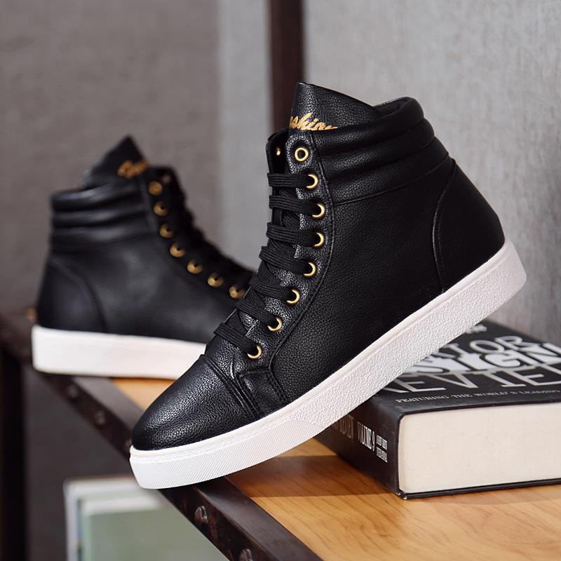 High-Top Laced Leather Sneakers